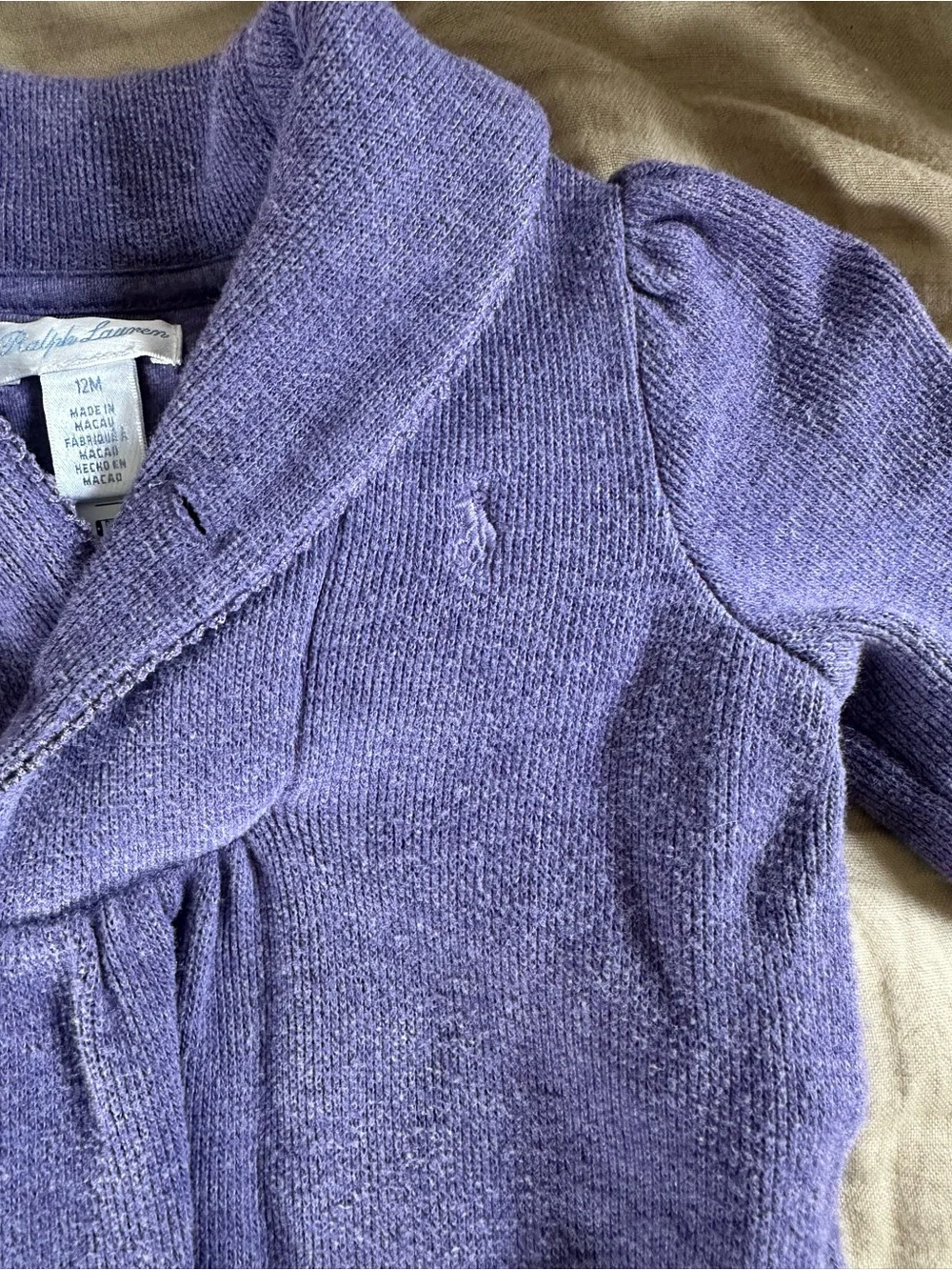 Ralph Lauren Purple Knit Baby Cardigan Romper